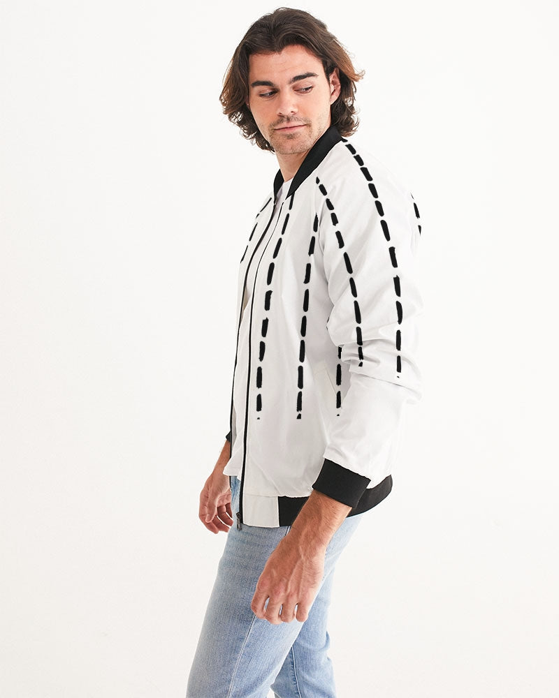 Men's Dot Stripe Bomber Jacket — bold all-over print by AmbiVirile, side view