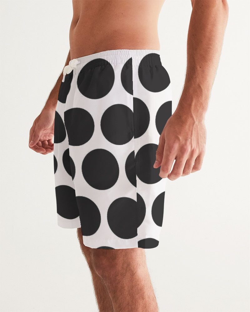 Men's Polka Swim Trunks — bold all-over print by AmbiVirile, side view