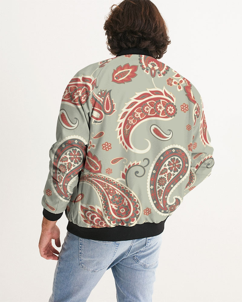 Men's Mint Paisley Bomber Jacket — bold all-over print by AmbiVirile, detail view