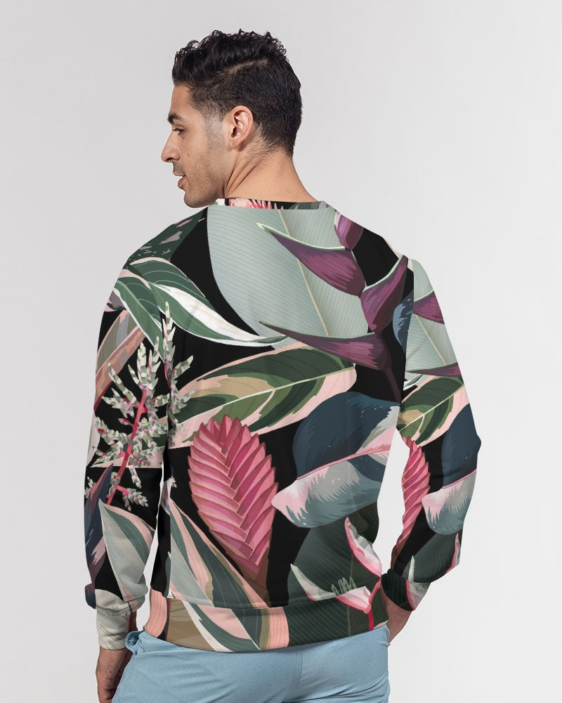 Black Botanical Men's Classic French Terry Crewneck Pullover