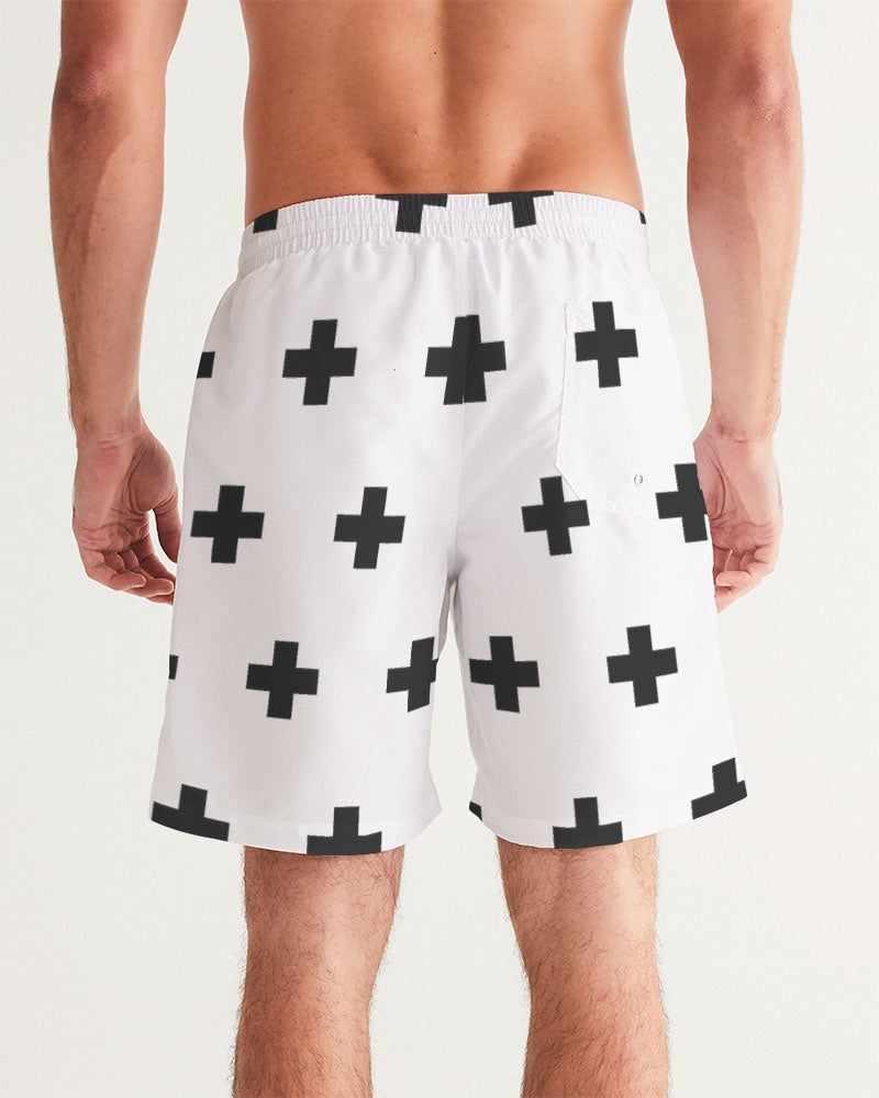 Men's Positive Matter Swim Trunks — bold all-over print by AmbiVirile, detail view