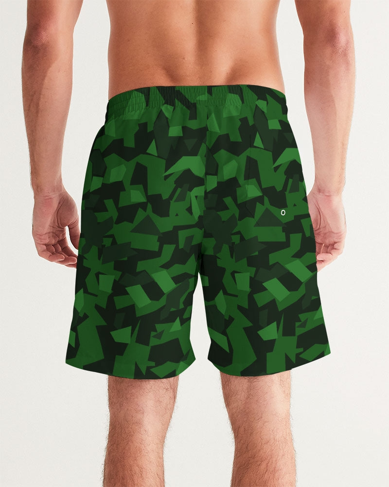 Men's AV Green Camo Swim Trunks — bold all-over print by AmbiVirile, detail view
