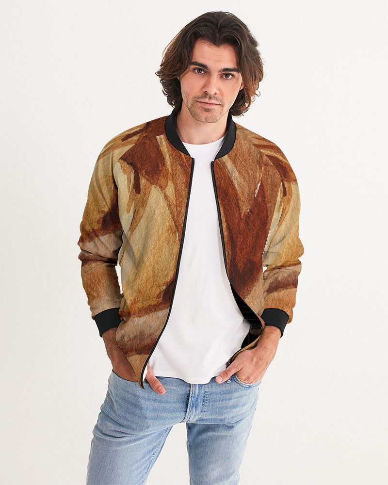 Men's Autumn Bloom Bomber Jacket — bold all-over print by AmbiVirile, front view