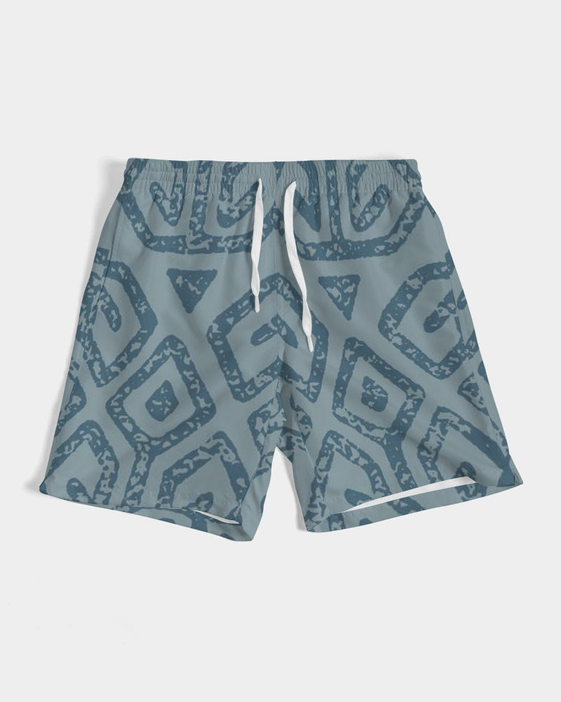 Men's Teal Tribal Cloth Swim Trunks — bold all-over print by AmbiVirile, view 6