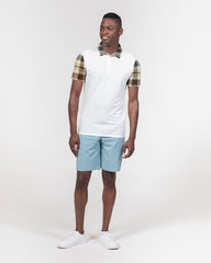 Classic Plaid Brown Men's Slim Fit Short Sleeve Polo