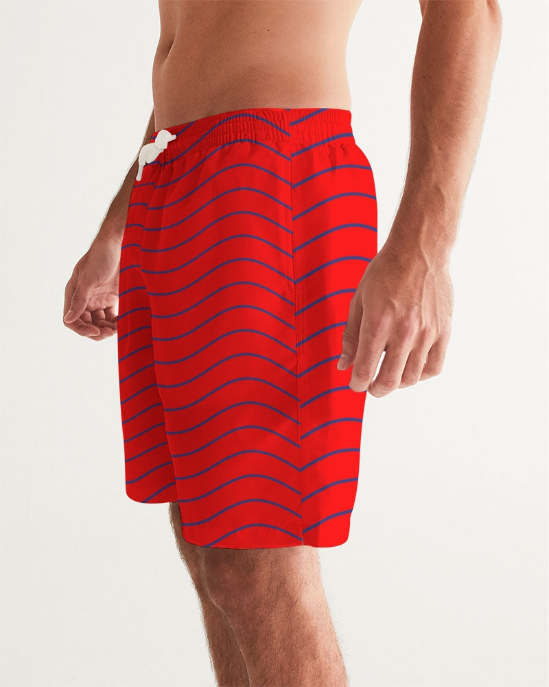 Men's Patriotic Swim Trunks — bold all-over print by AmbiVirile, back view
