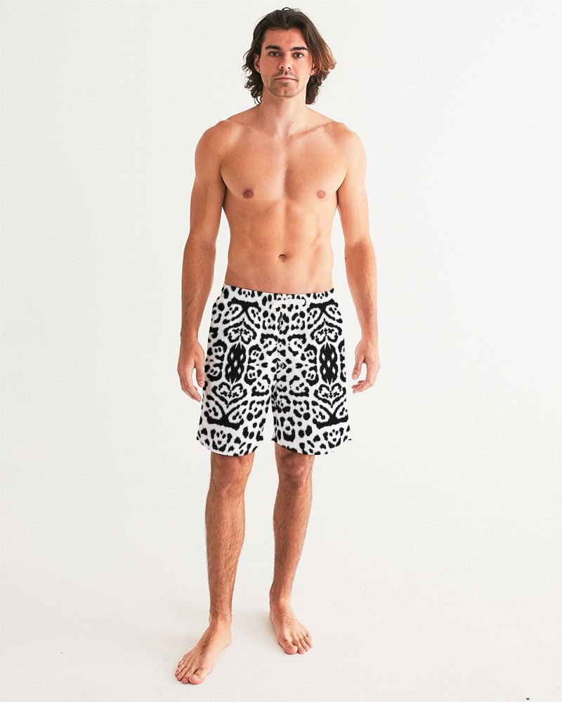 Men's Wildlife Swim Trunks — bold all-over print by AmbiVirile, back view