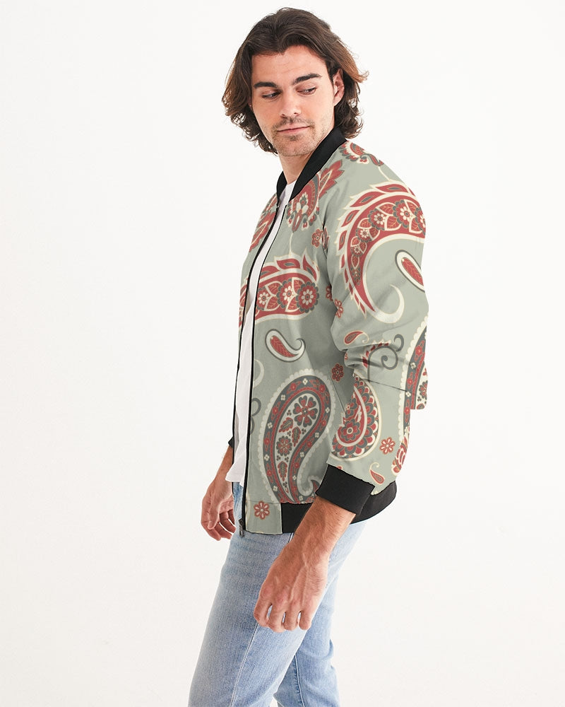 Men's Mint Paisley Bomber Jacket — bold all-over print by AmbiVirile, side view