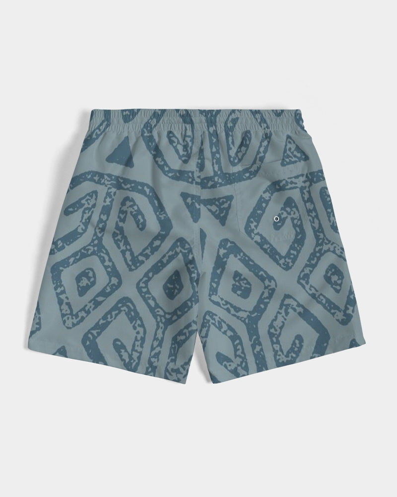 Men's Teal Tribal Cloth Swim Trunks — bold all-over print by AmbiVirile, view 7
