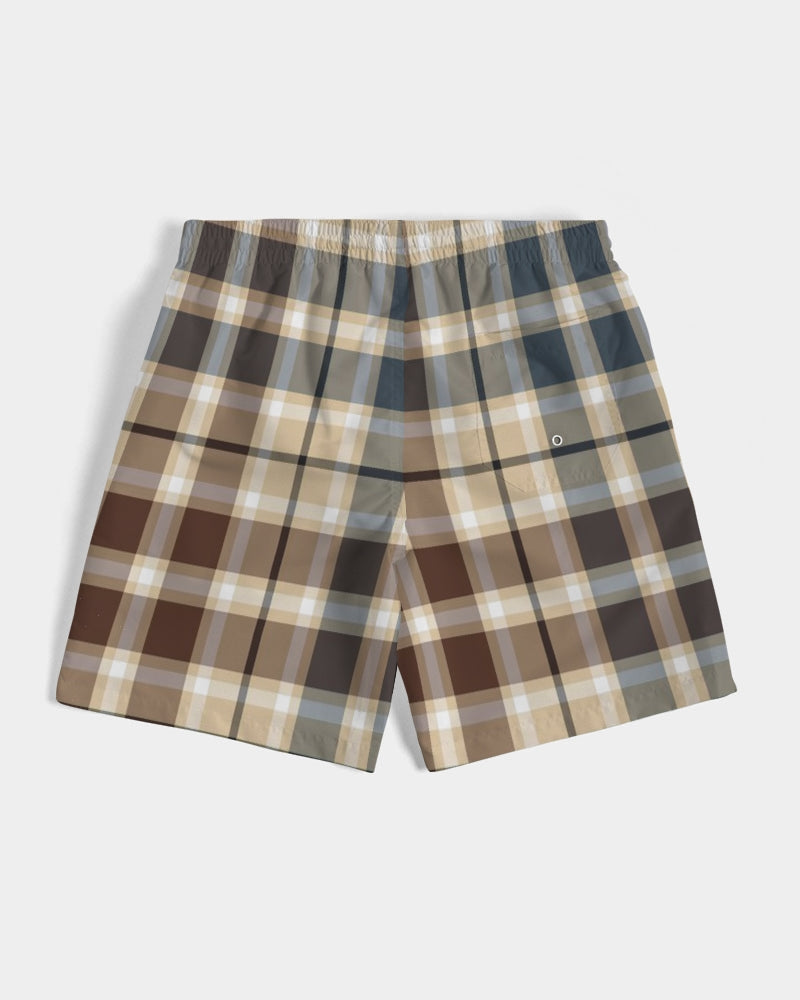 Men's Classic Plaid Brown Swim Trunks — bold all-over print by AmbiVirile, view 7