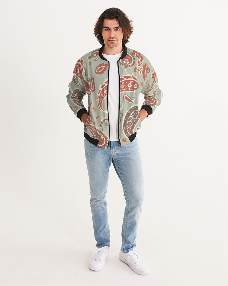 Men's Mint Paisley Bomber Jacket — bold all-over print by AmbiVirile, back view