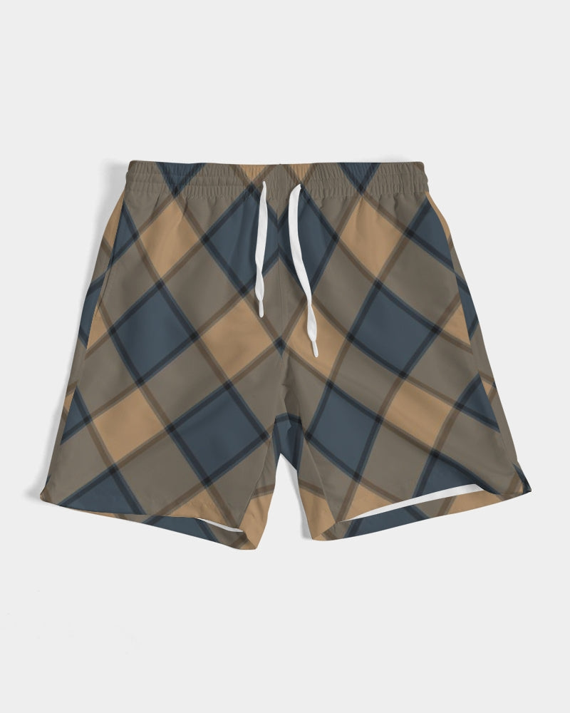 Men's Dark Teal Plaid Swim Trunks — bold all-over print by AmbiVirile, view 6