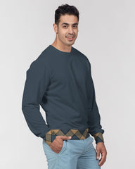 Dark Teal Plaid Men's Classic French Terry Crewneck Pullover