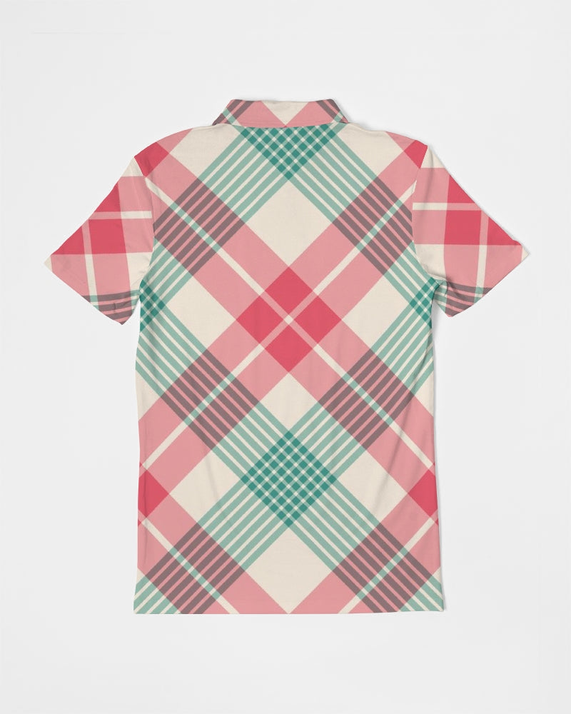 Candy Cane Plaid Men's Slim Fit Short Sleeve Polo