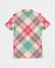 Candy Cane Plaid Men's Slim Fit Short Sleeve Polo