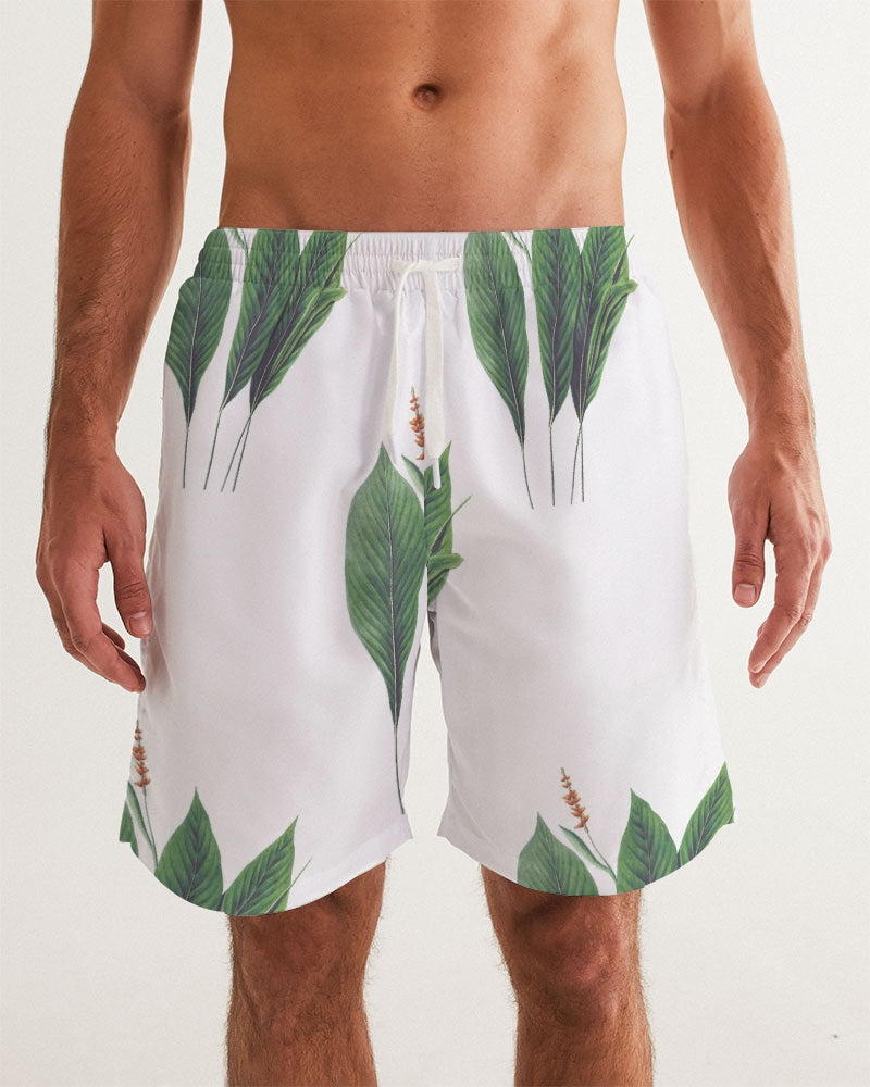 Men's Leaves R Us Swim Trunks — bold all-over print by AmbiVirile, front view