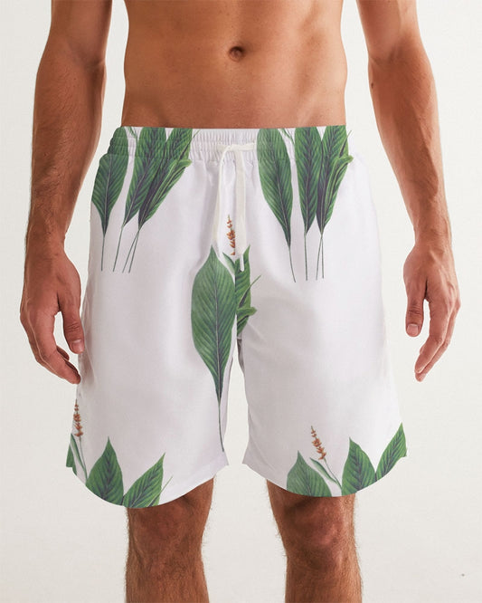 Men's Leaves R Us Swim Trunks — bold all-over print by AmbiVirile, front view