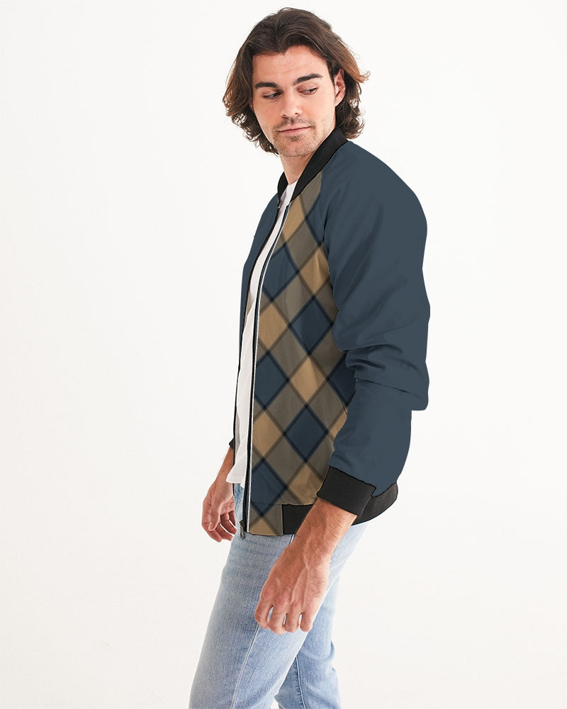 Men's Dark Teal Plaid Bomber Jacket — bold all-over print by AmbiVirile, side view
