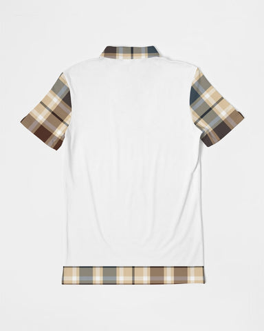 Classic Plaid Brown Men's Slim Fit Short Sleeve Polo
