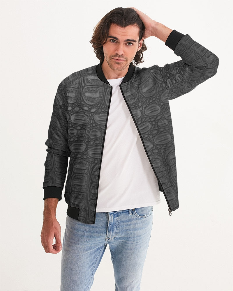 Men's Black Crocodile Bomber Jacket — bold all-over print by AmbiVirile, view 5