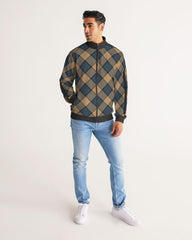 Dark Teal Plaid Men's Stripe-Sleeve Track Jacket