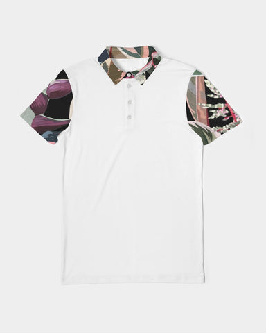 Black Botanical Mix Men's Slim Fit Short Sleeve Polo