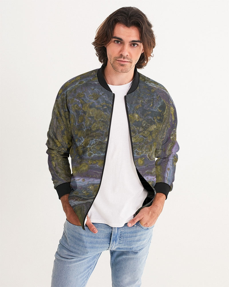 Men's Gold Paint Bomber Jacket — bold all-over print by AmbiVirile, front view