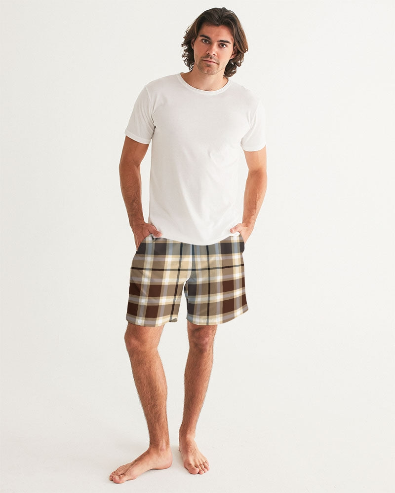 Men's Classic Plaid Brown Swim Trunks — bold all-over print by AmbiVirile, view 5