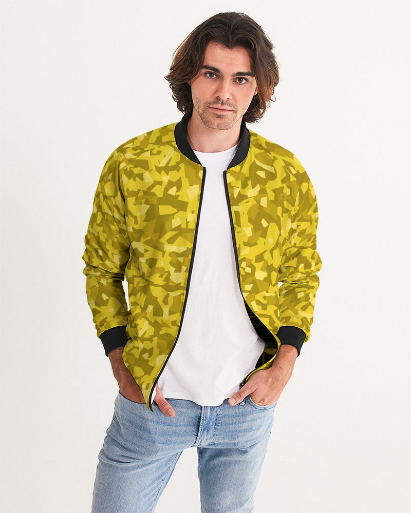 Men's AV Yellow Camo Bomber Jacket — bold all-over print by AmbiVirile, front view