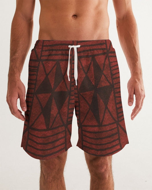 Men's Tribal Diamond Swim Trunks — bold all-over print by AmbiVirile, front view