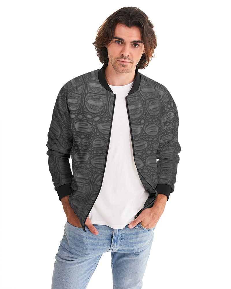 Men's Black Crocodile Bomber Jacket — bold all-over print by AmbiVirile, view 6