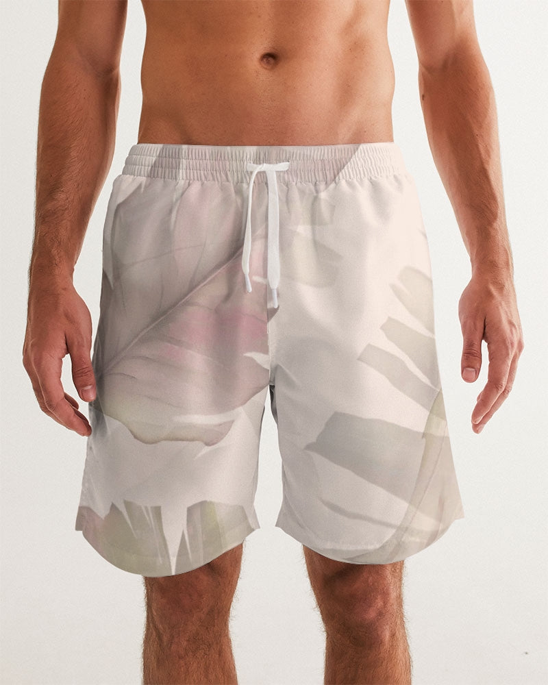 Men's Blushing Leaves Swim Trunks — bold all-over print by AmbiVirile, front view