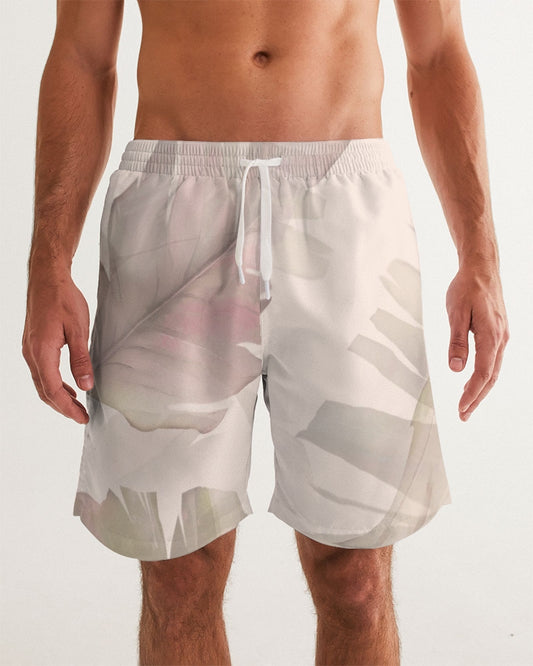 Men's Blushing Leaves Swim Trunks — bold all-over print by AmbiVirile, front view