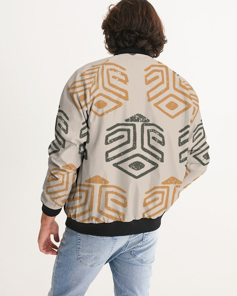 Men's Tribal Marks Bomber Jacket — bold all-over print by AmbiVirile, detail view