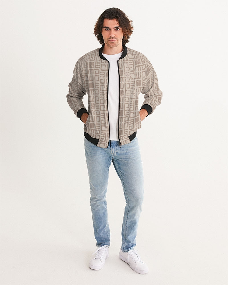 Men's Beige Tribes Bomber Jacket — bold all-over print by AmbiVirile, back view