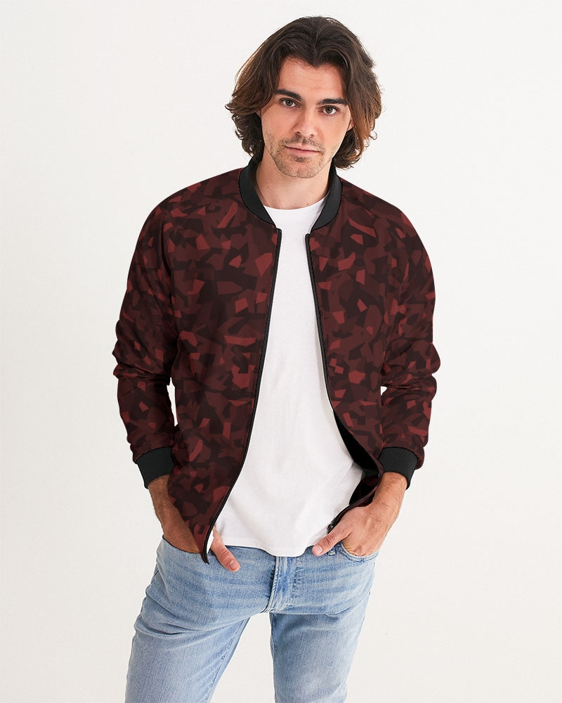 Men's AV Red Camo Bomber Jacket — bold all-over print by AmbiVirile, front view