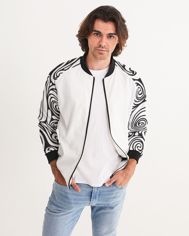 Men's Psychedelic Bomber Jacket — bold all-over print by AmbiVirile, front view