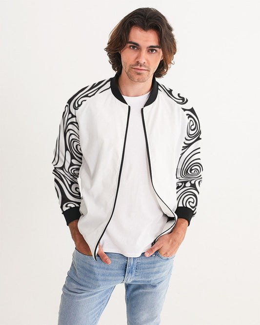 Men's Psychedelic Bomber Jacket — bold all-over print by AmbiVirile, front view