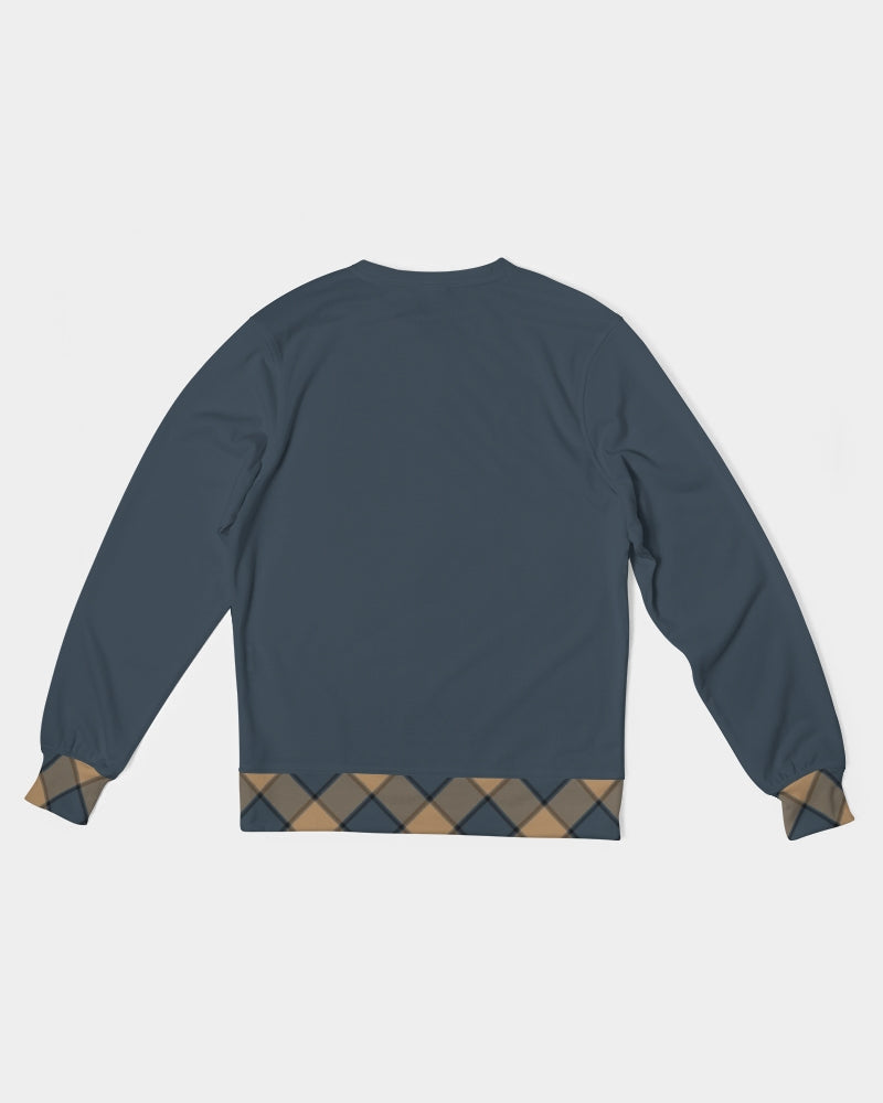 Dark Teal Plaid Men's Classic French Terry Crewneck Pullover