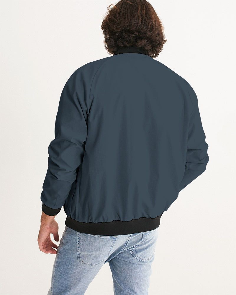 Men's Dark Teal Plaid Bomber Jacket — bold all-over print by AmbiVirile, detail view