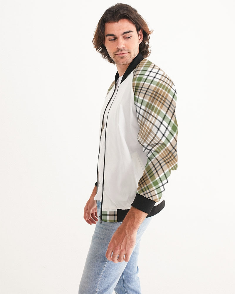 Men's Autumn Plaid Bomber Jacket — bold all-over print by AmbiVirile, side view