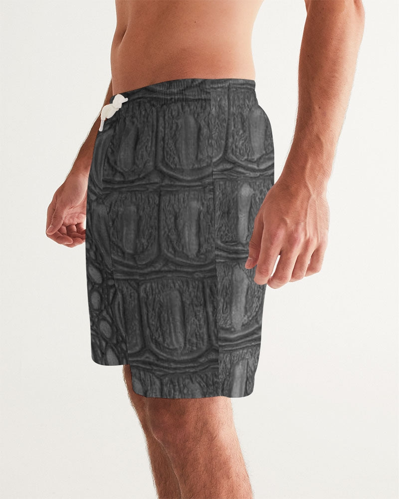 Men's Black Crocodile Love Swim Trunks — bold all-over print by AmbiVirile, side view