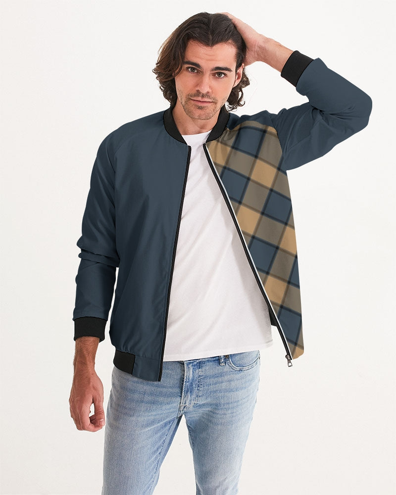 Men's Dark Teal Plaid Bomber Jacket — bold all-over print by AmbiVirile, view 5