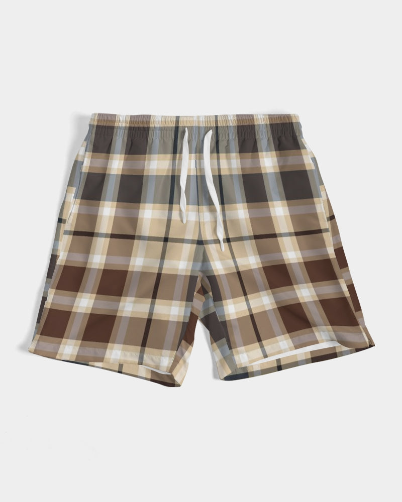 Men's Classic Plaid Brown Swim Trunks — bold all-over print by AmbiVirile, view 6