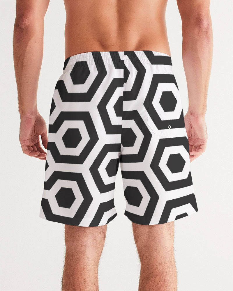 Men's Black Matter Swim Trunks — bold all-over print by AmbiVirile, detail view