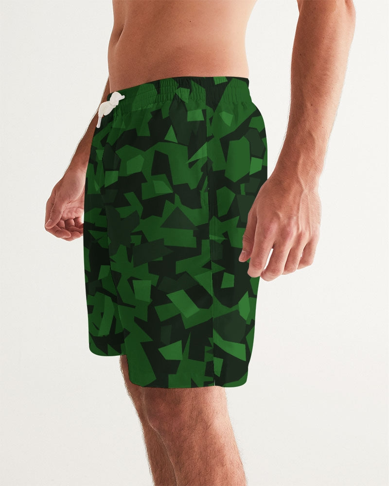 Men's AV Green Camo Swim Trunks — bold all-over print by AmbiVirile, side view