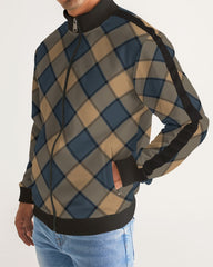 Dark Teal Plaid Men's Stripe-Sleeve Track Jacket