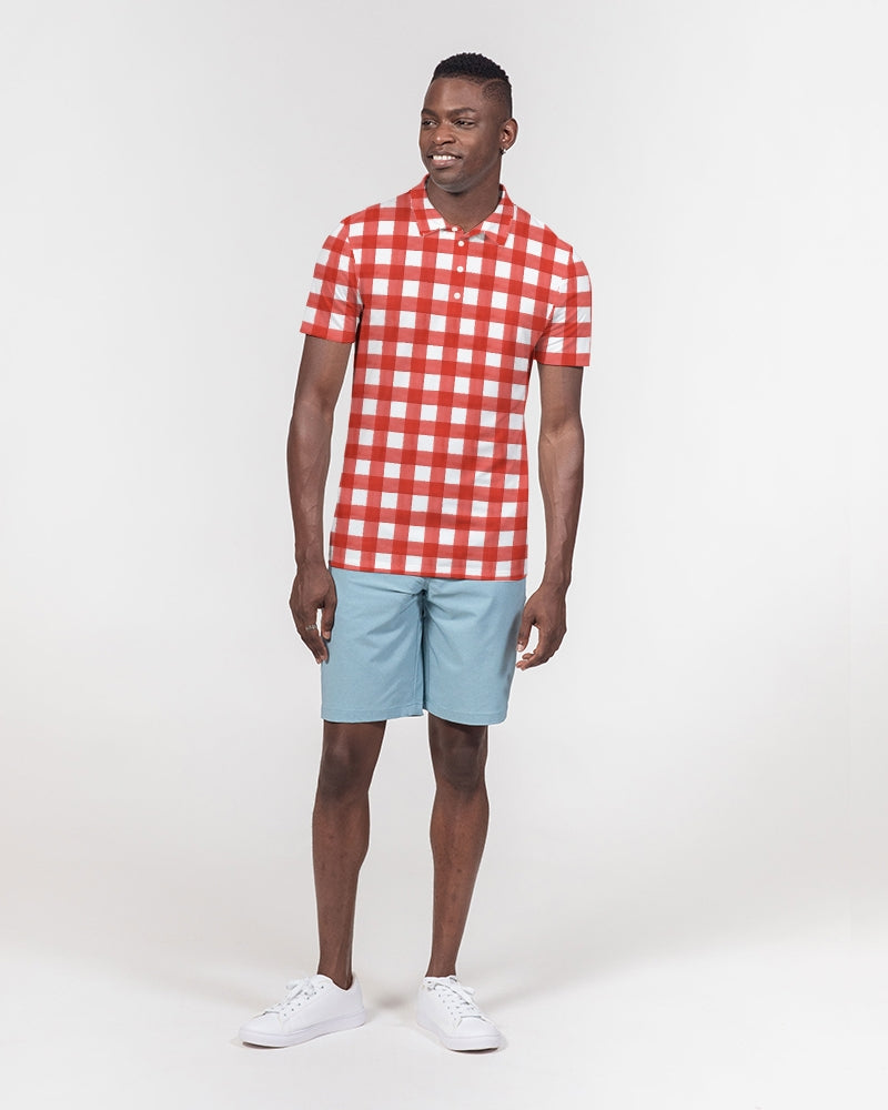Red Check Men's Slim Fit Short Sleeve Polo