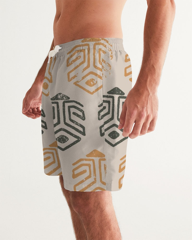 Men's Tribal Marks Swim Trunks — bold all-over print by AmbiVirile, side view