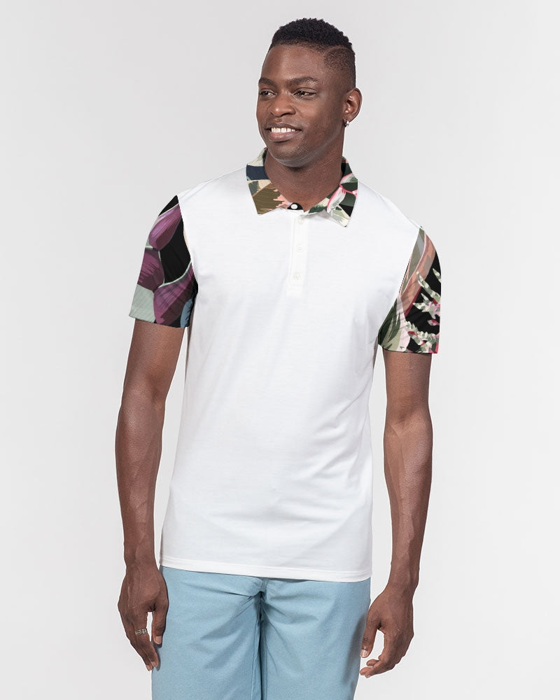 Black Botanical Mix Slim Fit Polo